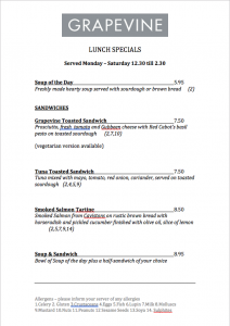 The Grapevine - Lunch Specials, Sandwiches Bites and Sharing Platters
