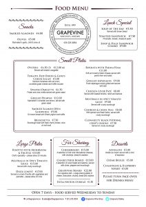 Grapevine Food Menu