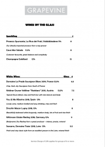 Grapevine Drinks Menu Wines By The Glass
