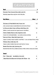 Grapevine Drinks Menu Red Wines Rose Sweet