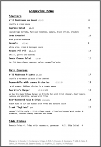 Grapevine Food Menu