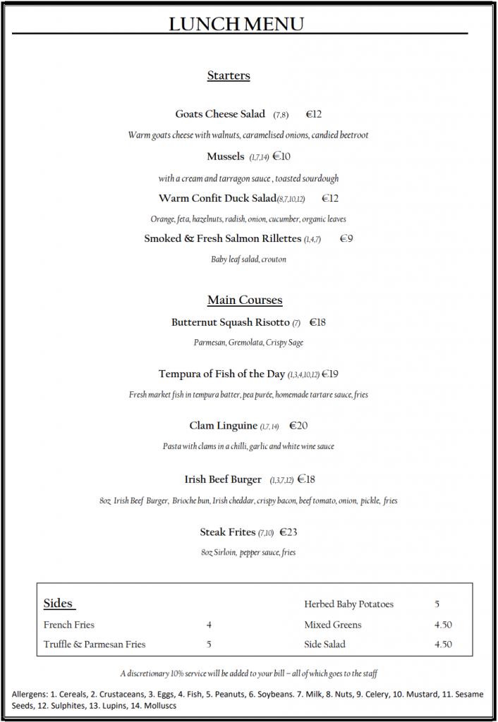 Lunch Menu Grapevine